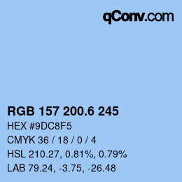 カラーコード: RGB 157 200.6 245 | qconv.com