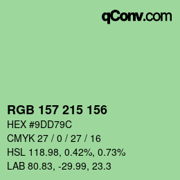 カラーコード: RGB 157 215 156 | qconv.com