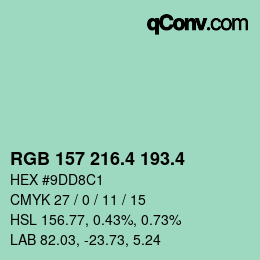 カラーコード: RGB 157 216.4 193.4 | qconv.com