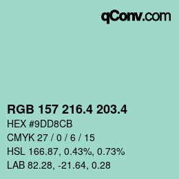 カラーコード: RGB 157 216.4 203.4 | qconv.com