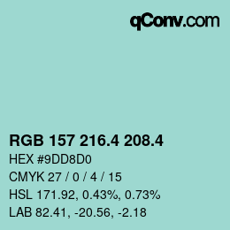 カラーコード: RGB 157 216.4 208.4 | qconv.com