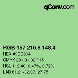 カラーコード: RGB 157 216.8 148.4 | qconv.com