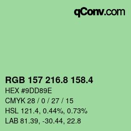 カラーコード: RGB 157 216.8 158.4 | qconv.com