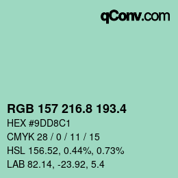 カラーコード: RGB 157 216.8 193.4 | qconv.com
