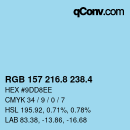 カラーコード: RGB 157 216.8 238.4 | qconv.com