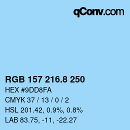 カラーコード: RGB 157 216.8 250 | qconv.com