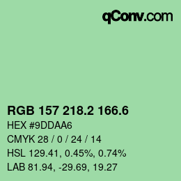 カラーコード: RGB 157 218.2 166.6 | qconv.com