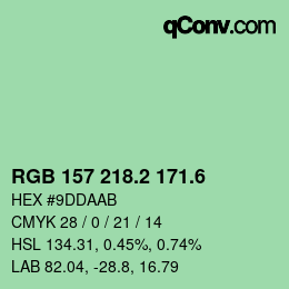 カラーコード: RGB 157 218.2 171.6 | qconv.com
