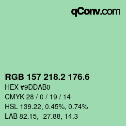 カラーコード: RGB 157 218.2 176.6 | qconv.com