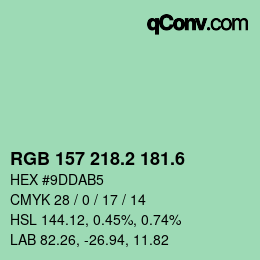 カラーコード: RGB 157 218.2 181.6 | qconv.com
