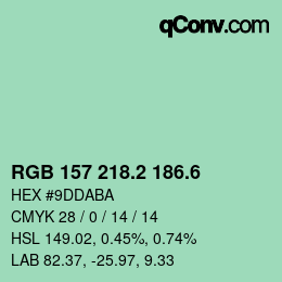 カラーコード: RGB 157 218.2 186.6 | qconv.com