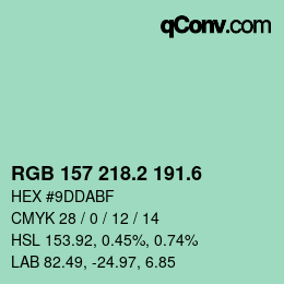カラーコード: RGB 157 218.2 191.6 | qconv.com