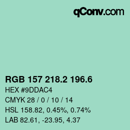 カラーコード: RGB 157 218.2 196.6 | qconv.com