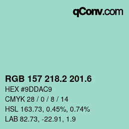 カラーコード: RGB 157 218.2 201.6 | qconv.com