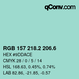 カラーコード: RGB 157 218.2 206.6 | qconv.com