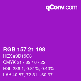 颜色代码: RGB 157 21 198 | qconv.com