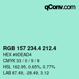 カラーコード: RGB 157 234.4 212.4 | qconv.com