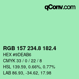 カラーコード: RGB 157 234.8 182.4 | qconv.com