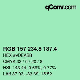 カラーコード: RGB 157 234.8 187.4 | qconv.com