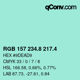 カラーコード: RGB 157 234.8 217.4 | qconv.com