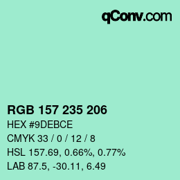 カラーコード: RGB 157 235 206 | qconv.com