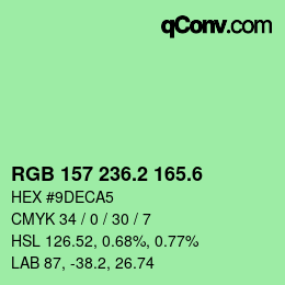 カラーコード: RGB 157 236.2 165.6 | qconv.com