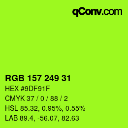 Color code: RGB 157 249 31 | qconv.com