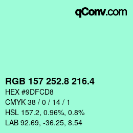 カラーコード: RGB 157 252.8 216.4 | qconv.com