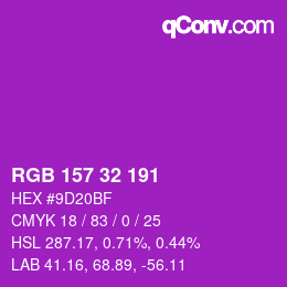 Color code: RGB 157 32 191 | qconv.com