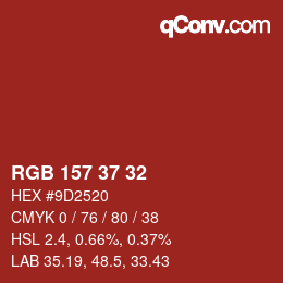 カラーコード: RGB 157 37 32 | qconv.com