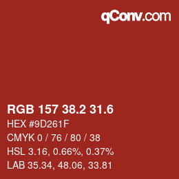 カラーコード: RGB 157 38.2 31.6 | qconv.com