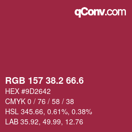 カラーコード: RGB 157 38.2 66.6 | qconv.com