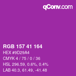 颜色代码: RGB 157 41 164 | qconv.com