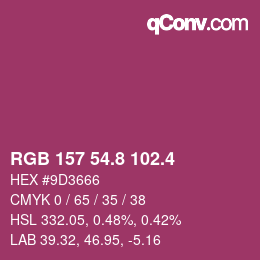 カラーコード: RGB 157 54.8 102.4 | qconv.com