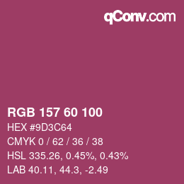 颜色代码: RGB 157 60 100 | qconv.com