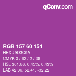 颜色代码: RGB 157 60 154 | qconv.com