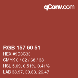 カラーコード: RGB 157 60 51 | qconv.com