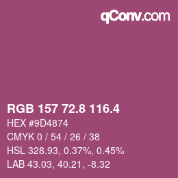 カラーコード: RGB 157 72.8 116.4 | qconv.com