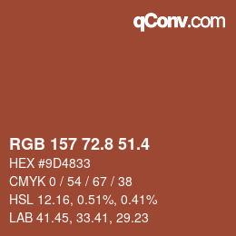 カラーコード: RGB 157 72.8 51.4 | qconv.com