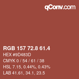 カラーコード: RGB 157 72.8 61.4 | qconv.com