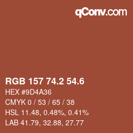 カラーコード: RGB 157 74.2 54.6 | qconv.com