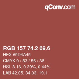 カラーコード: RGB 157 74.2 69.6 | qconv.com