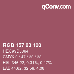 颜色代码: RGB 157 83 100 | qconv.com
