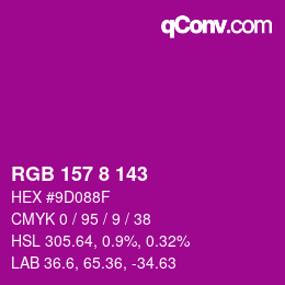 カラーコード: RGB 157 8 143 | qconv.com
