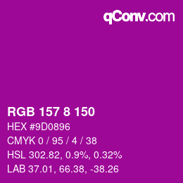 カラーコード: RGB 157 8 150 | qconv.com