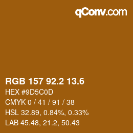 カラーコード: RGB 157 92.2 13.6 | qconv.com
