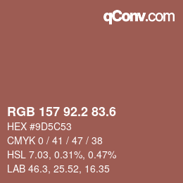 カラーコード: RGB 157 92.2 83.6 | qconv.com