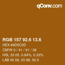 カラーコード: RGB 157 92.6 13.6 | qconv.com