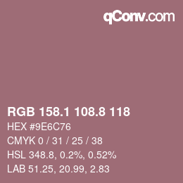 Color code: RGB 158.1 108.8 118 | qconv.com