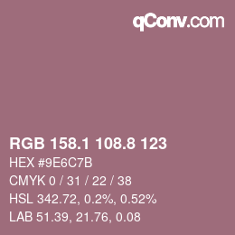 Color code: RGB 158.1 108.8 123 | qconv.com